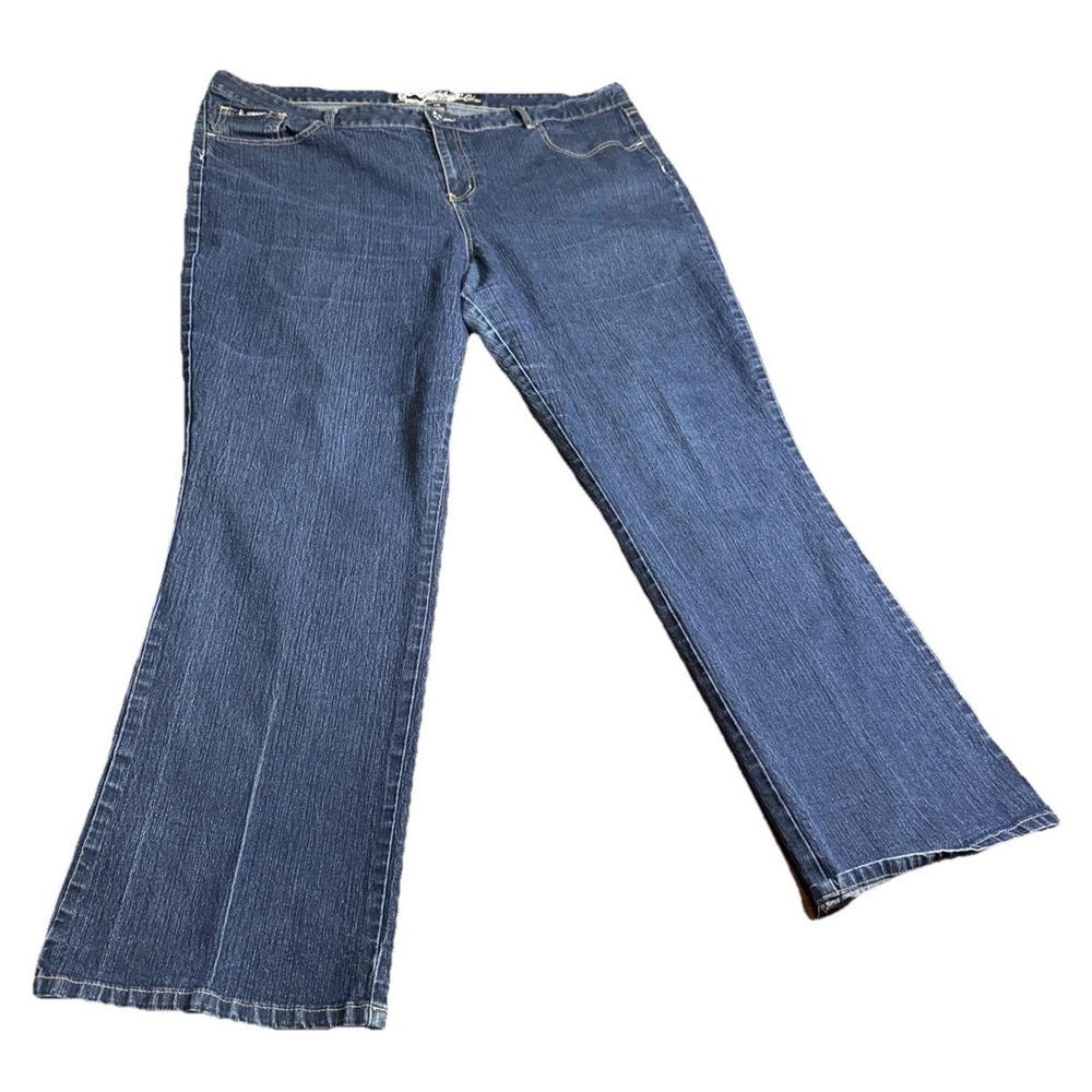 Enyce‎ Womens 24W Bootcut Jeans Y2K Logo Pocket Medium Wash Stretch Denim